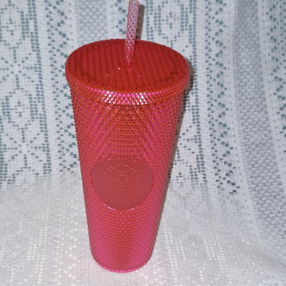 STARBUCKS Holiday 2019 Neon Hot Pink Studded Bling Cold Cup Tumbler Venti 24 oz